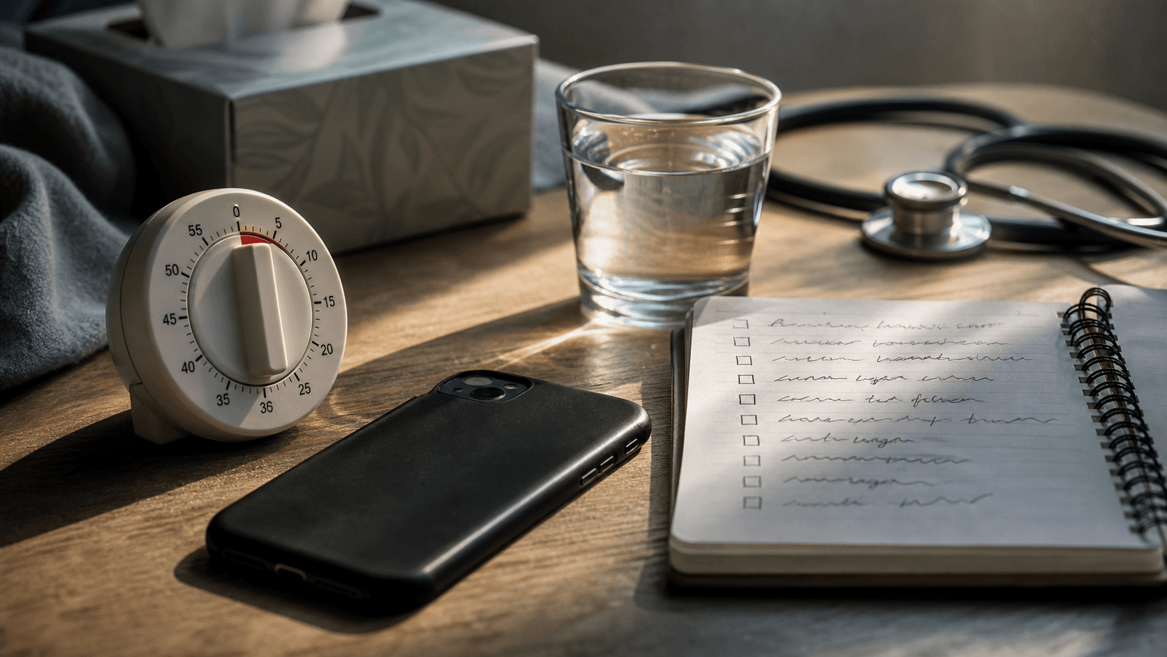Notebook and timer representing the body checking loop of health anxiety