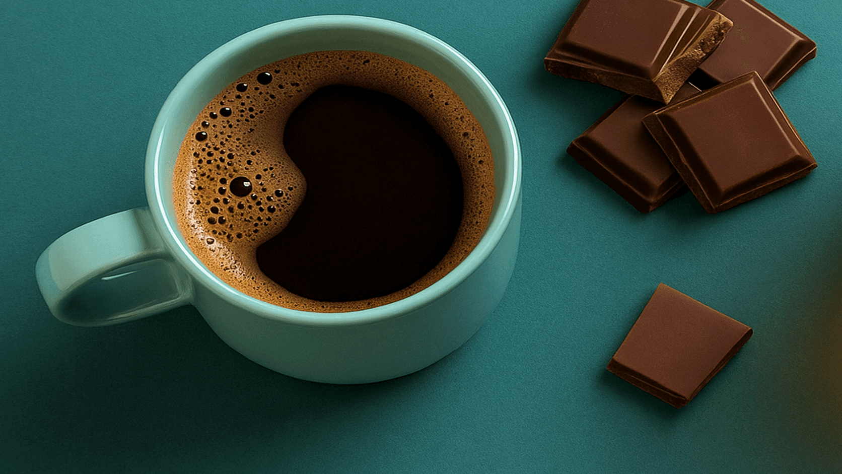 Coffee cup and dark chocolate showing different food and drink sources of caffeine